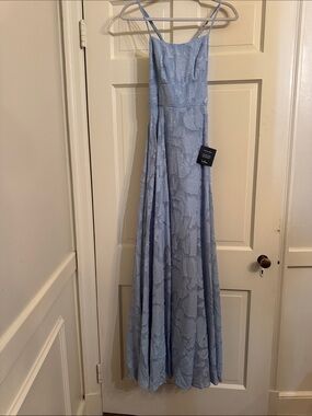 Lulu's Light Blue Lace Maxi Dress with Spaghetti Straps